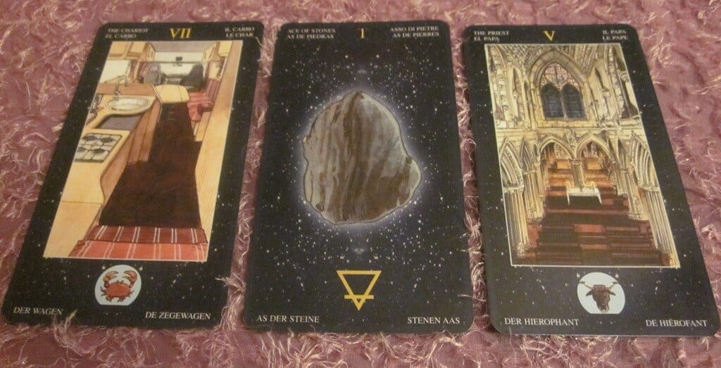 Everyday Tarot, 06/03/11: Safe Trip  – Chariot / Ace Pent. / Hierophant