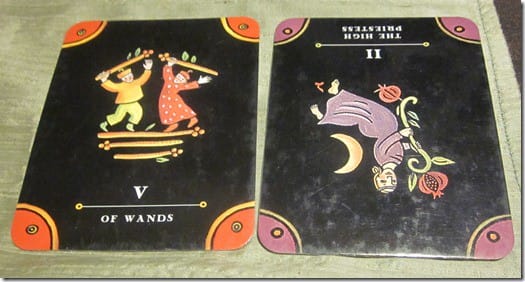 Shadow Boxing–Late Tarot today! | 5 Wands, Rev High Priestess