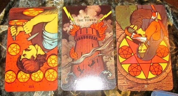 06/10/12: Shakedown! | Rev 8 Pentacles, Tower, Rev 5 Pentacles