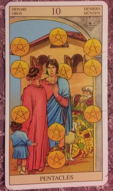 12/18/12: Family Love (and tame dogs)| 10 of Pentacles Everyday Tarot