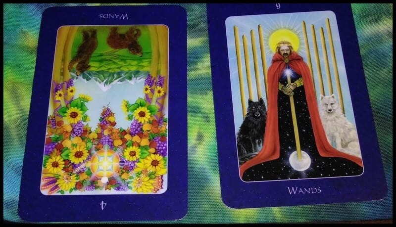 Four of Wands & Nine of Wands: Self-Contained Stability Four of Wands rx Nine of Wands