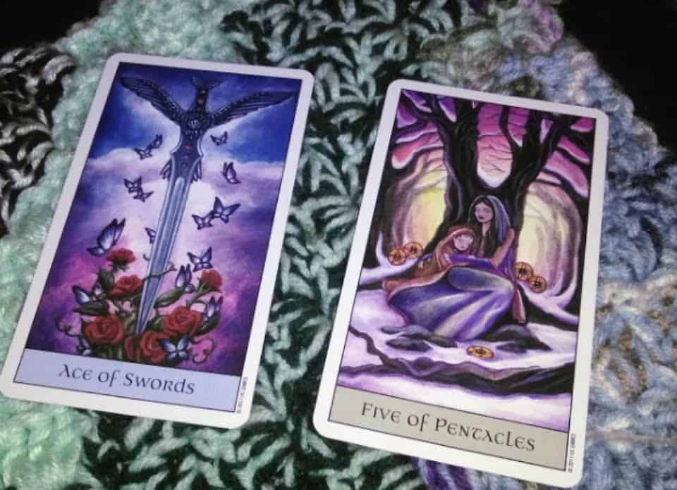 Ace of Swords, Five of Pentacles