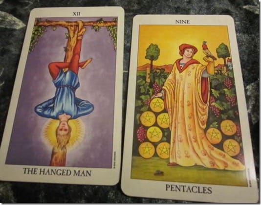 Hanged Man 9 of Pentacles Meaning